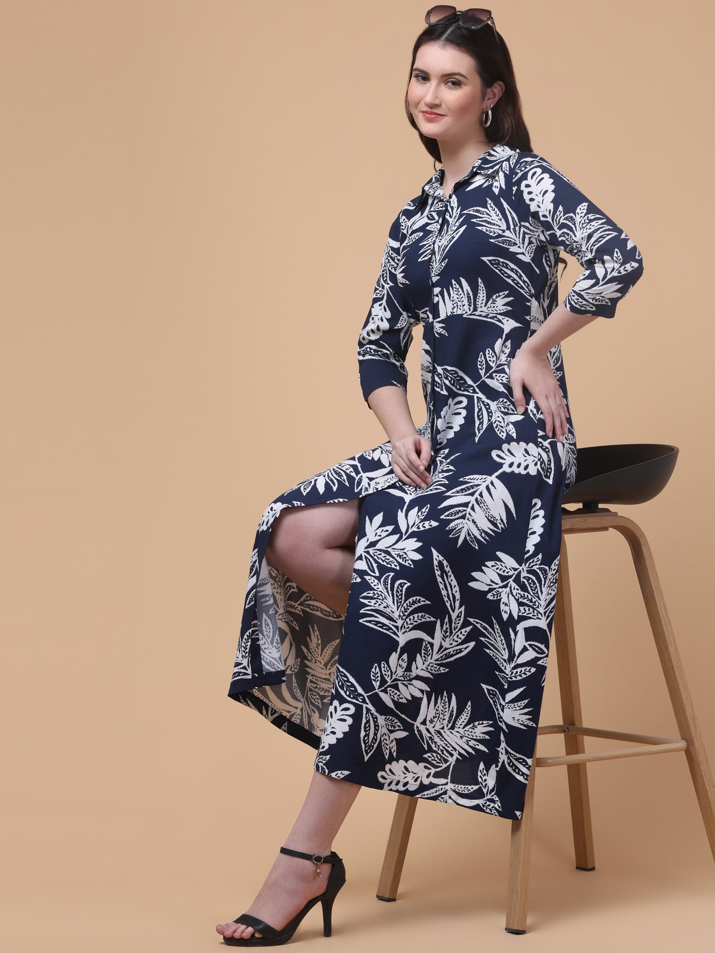 Midnight Printed Navy Shirt Dress
