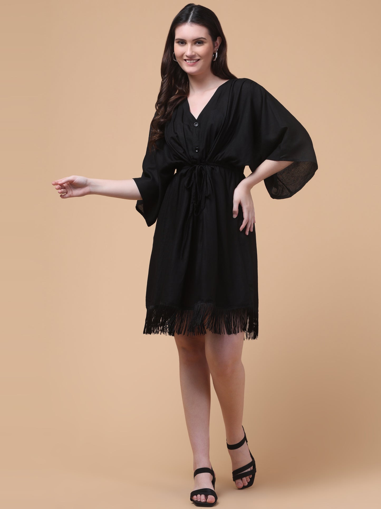 Noir Breeze Kaftan Mini Dress