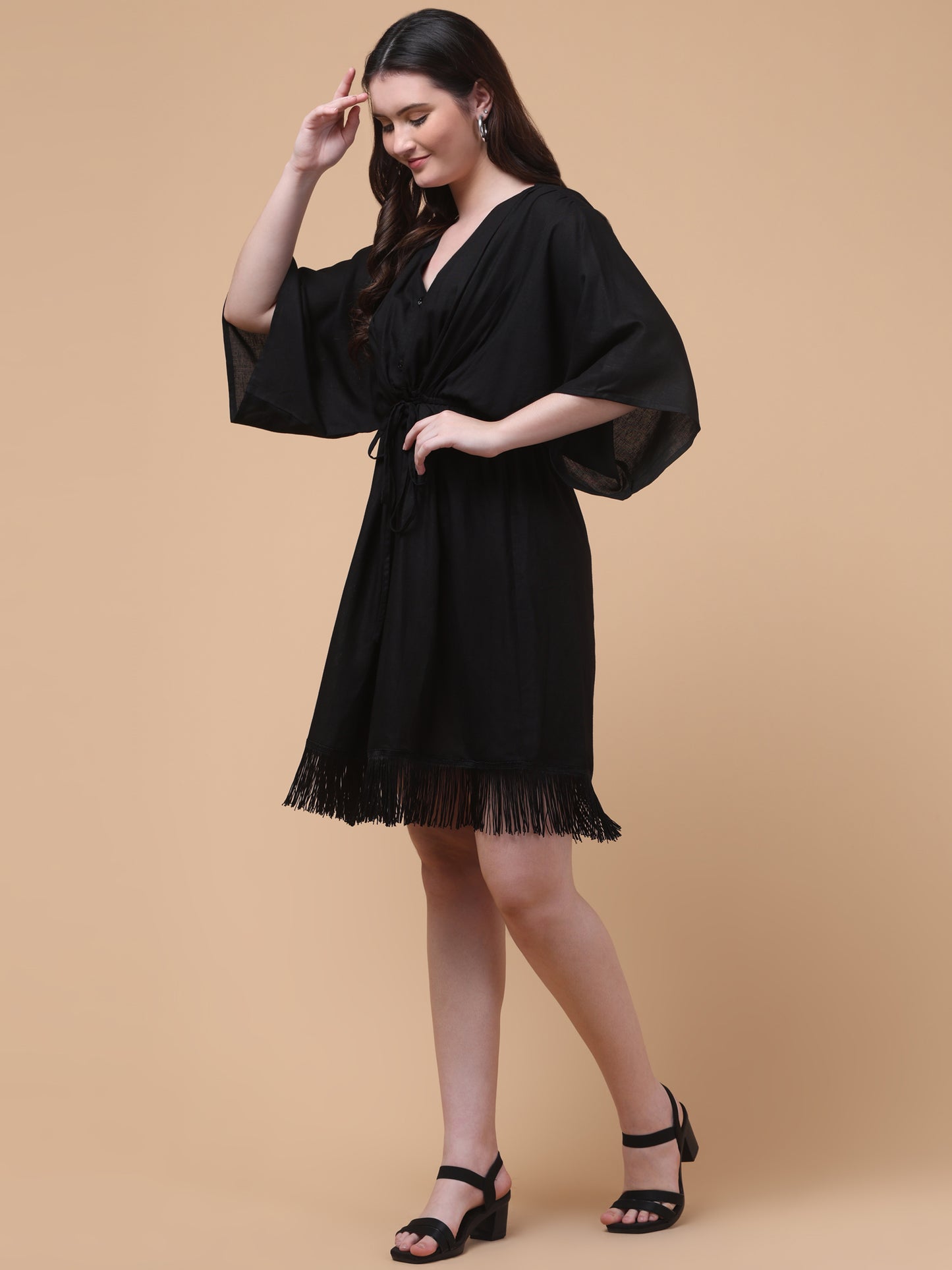 Noir Breeze Kaftan Mini Dress