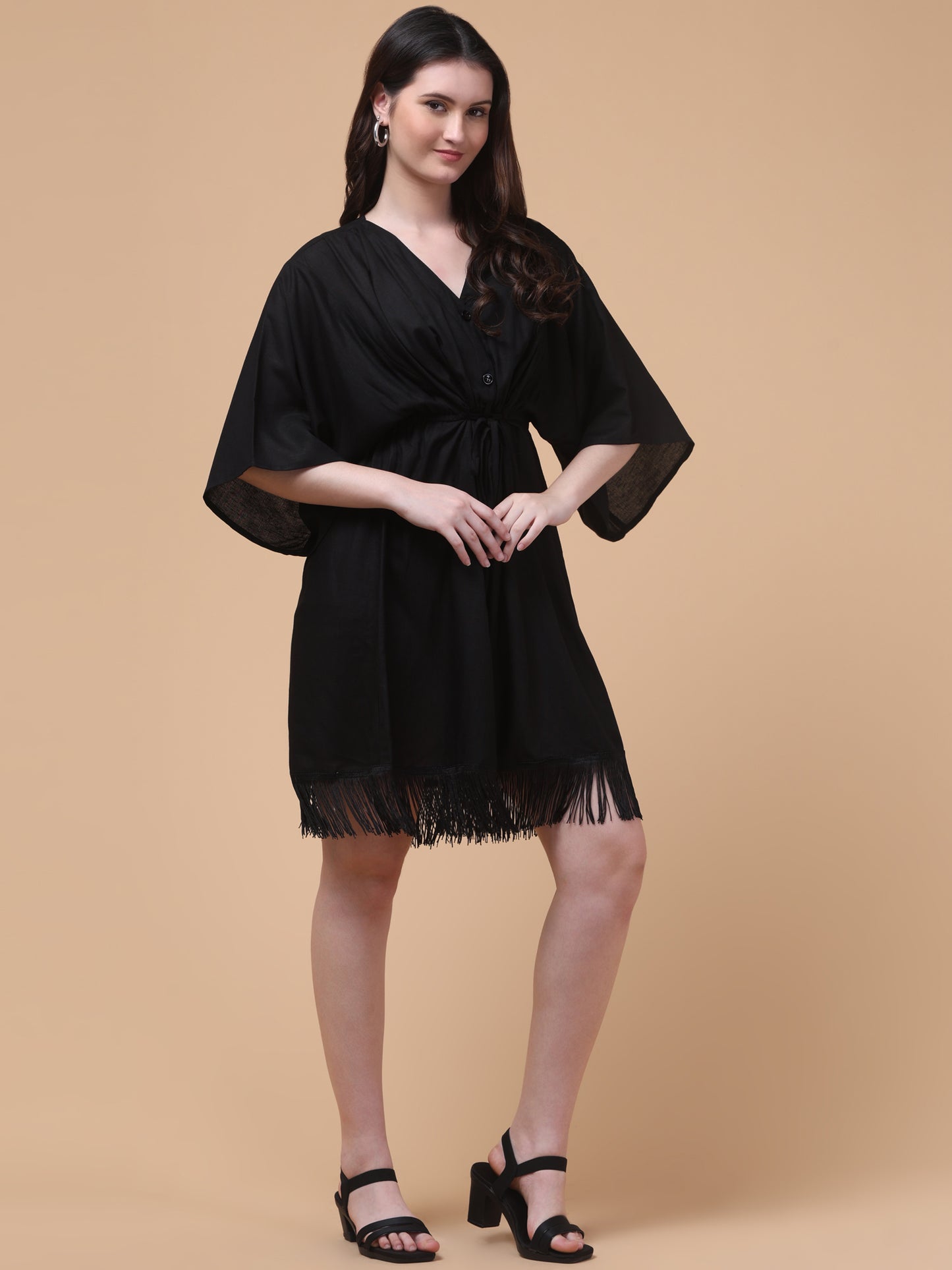 Noir Breeze Kaftan Mini Dress
