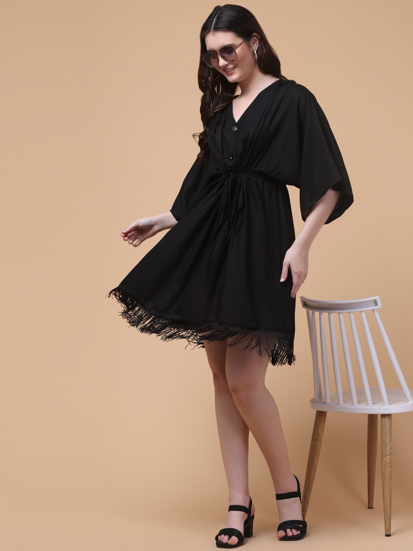 Noir Breeze Kaftan Mini Dress