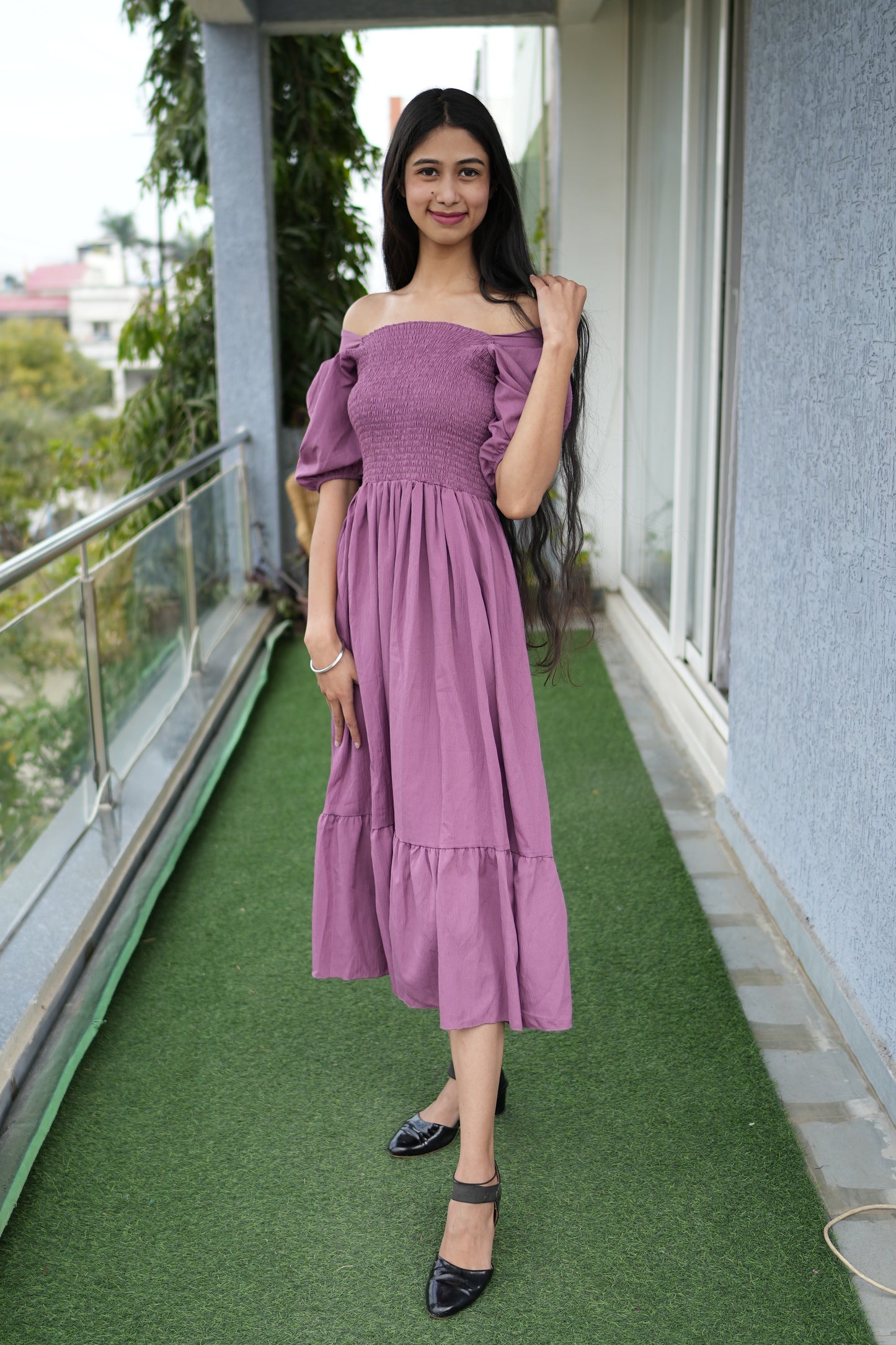 Violet Veil Square Neck Maxi Gown