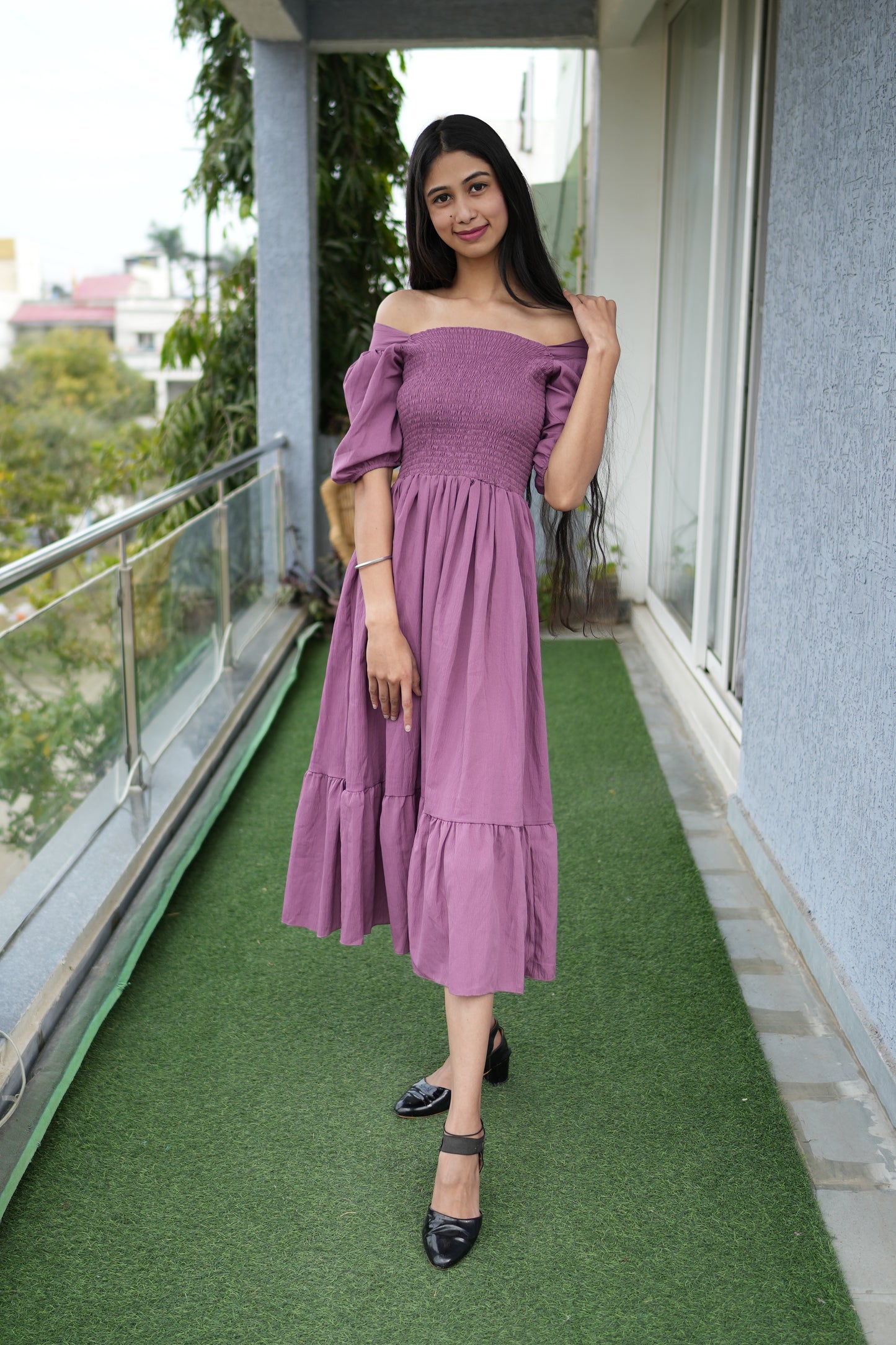 Violet Veil Square Neck Maxi Gown