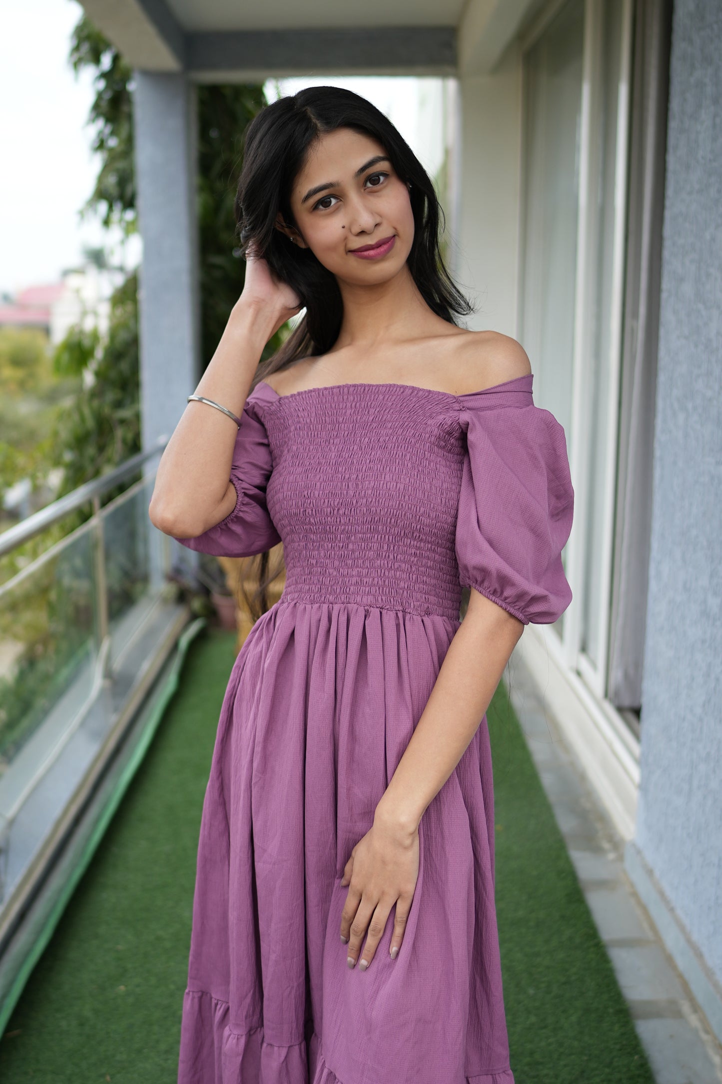 Violet Veil Square Neck Maxi Gown