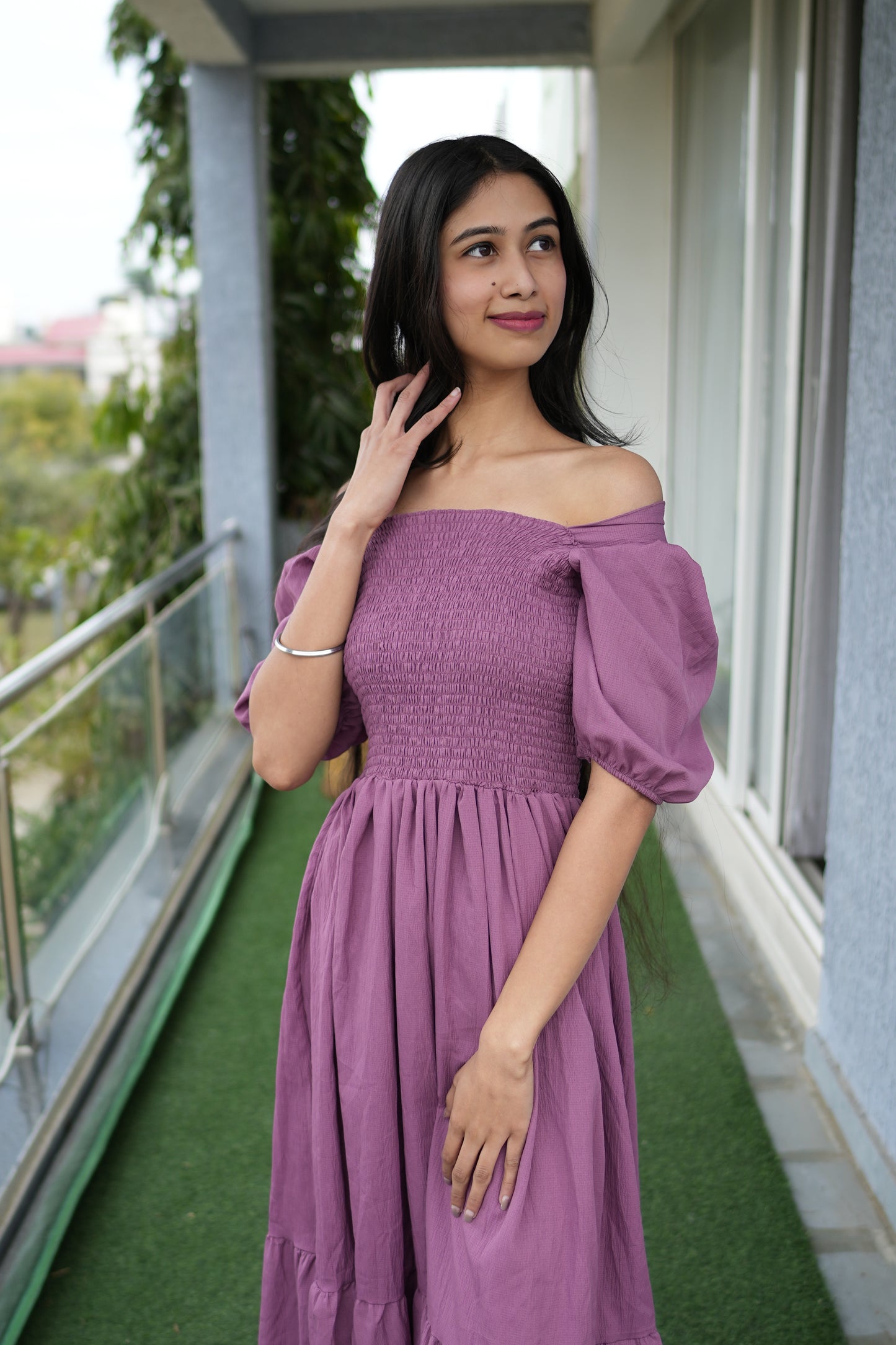 Violet Veil Square Neck Maxi Gown