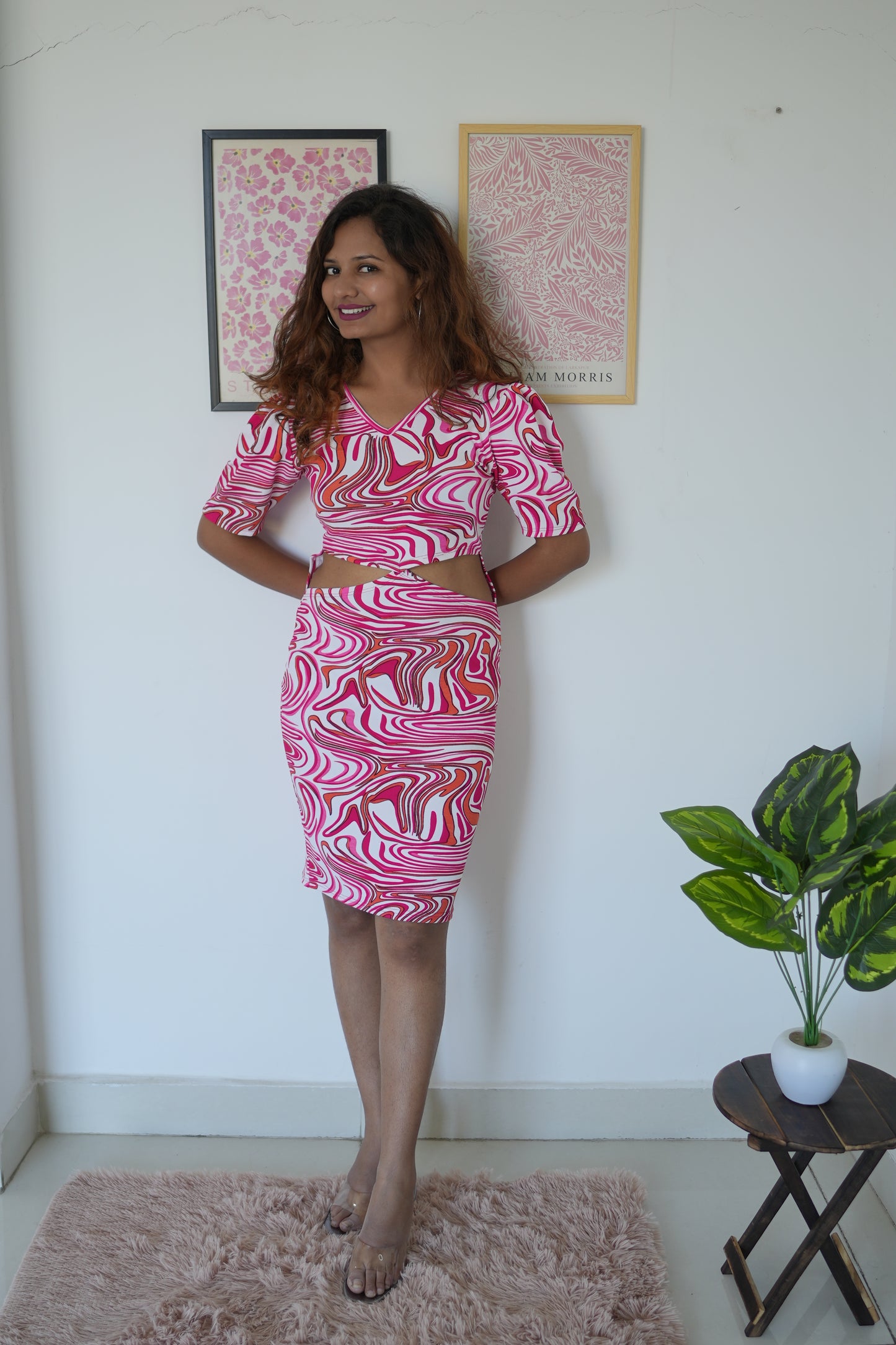 Blossom Pink Printed Elegant Bodycon Dress