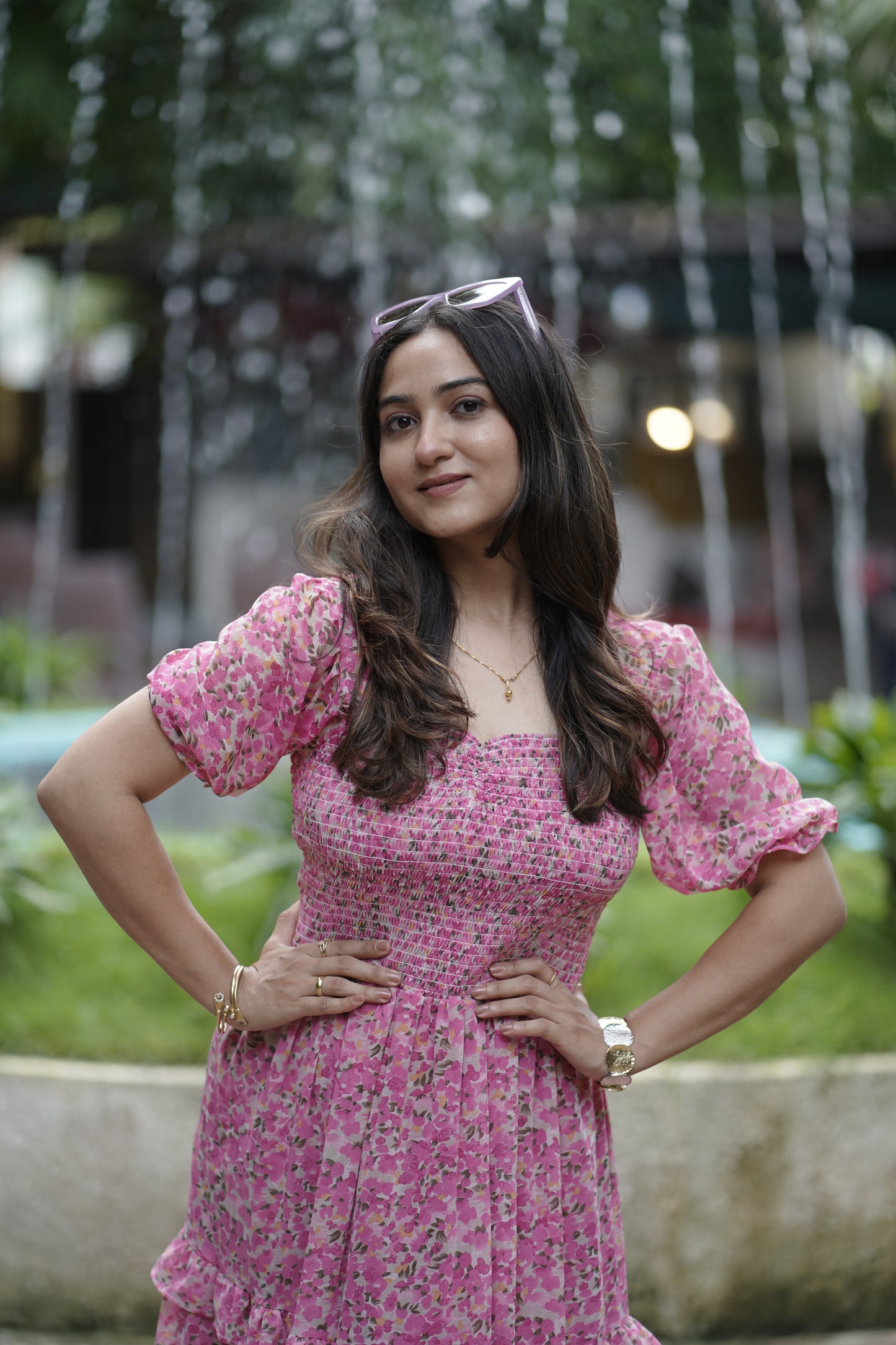 Elegant Floral Print Maxi Dress with Puff Sleeves