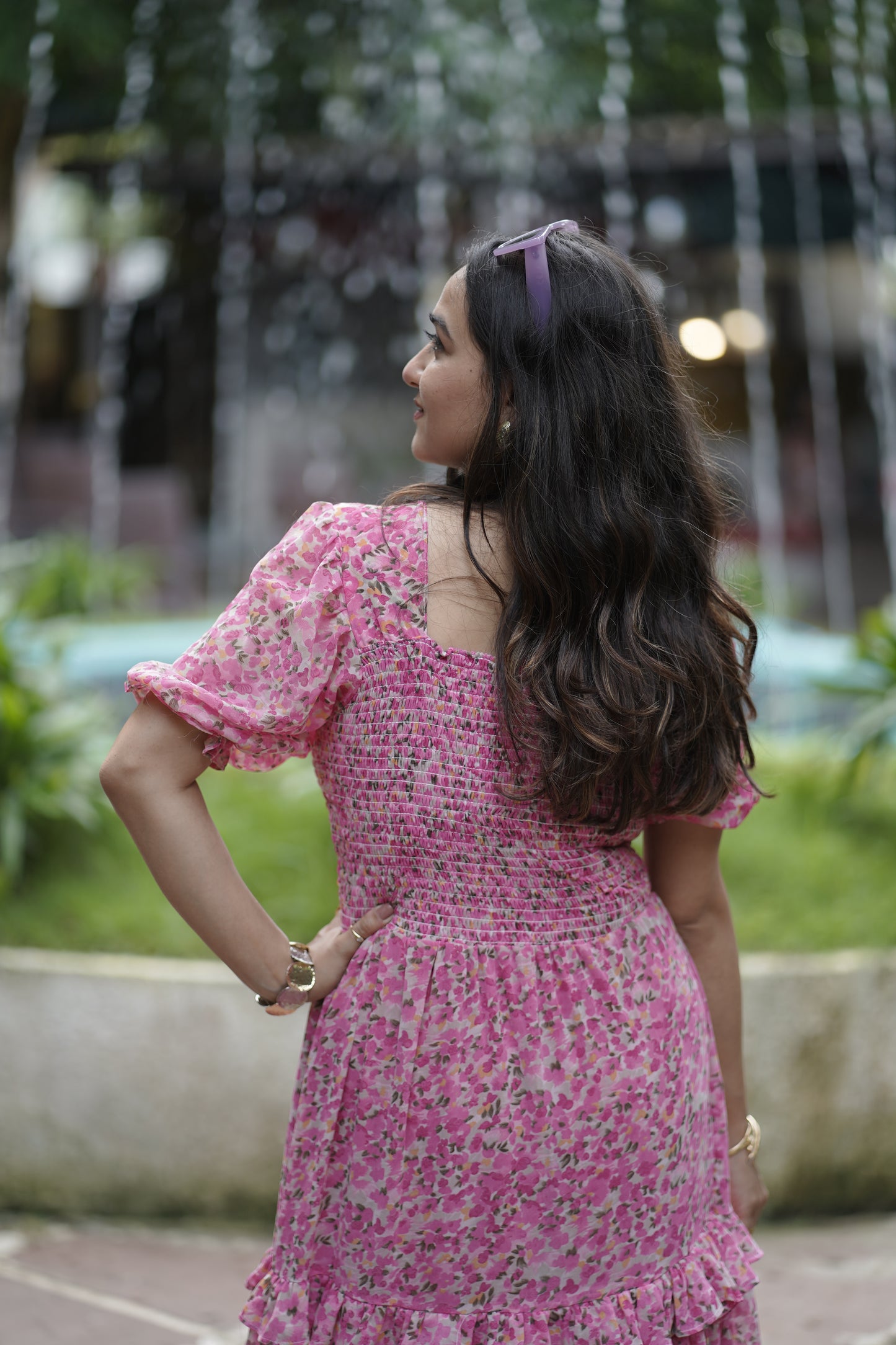 Elegant Floral Print Maxi Dress with Puff Sleeves