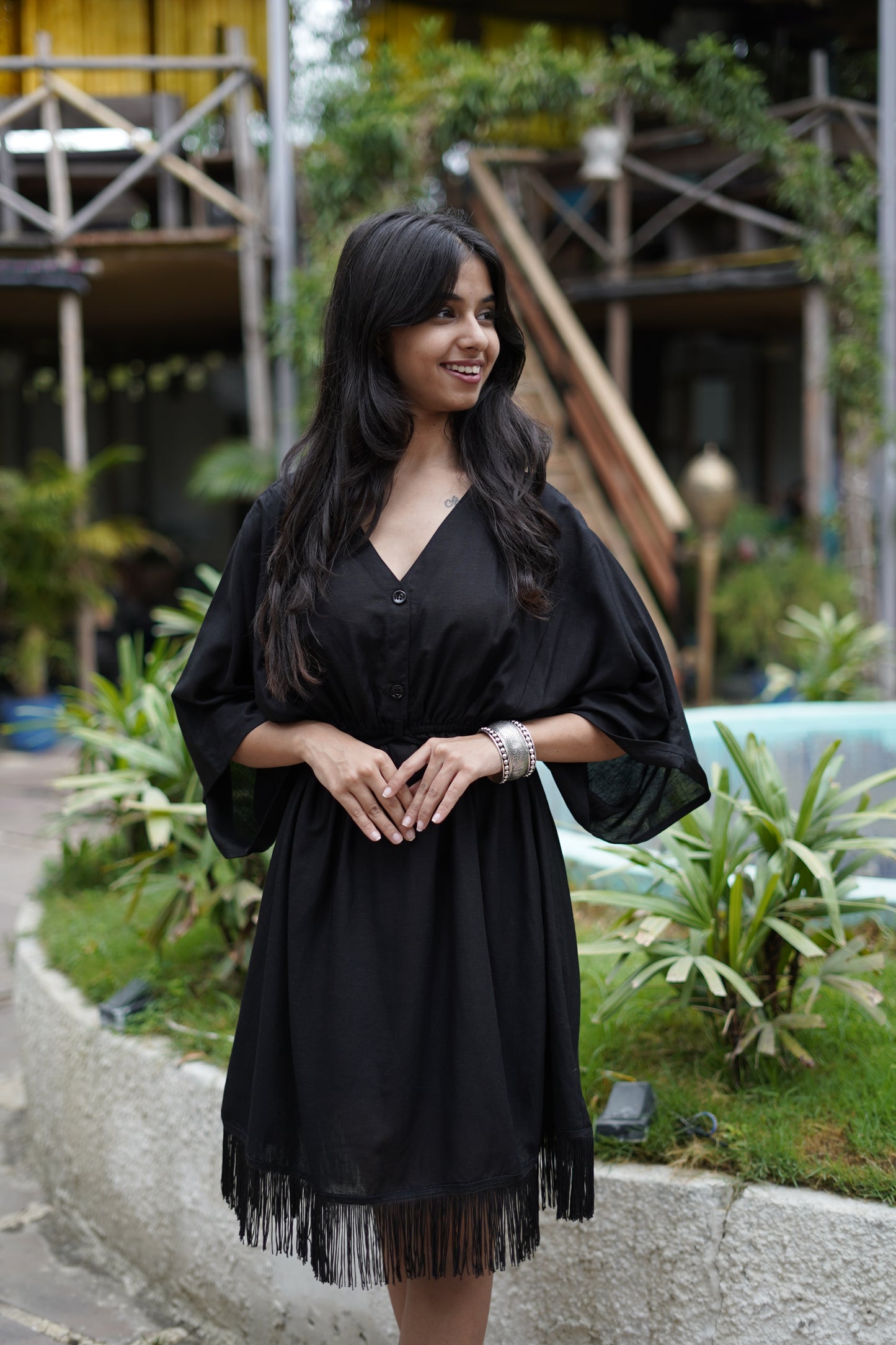 Noir Breeze Kaftan Mini Dress