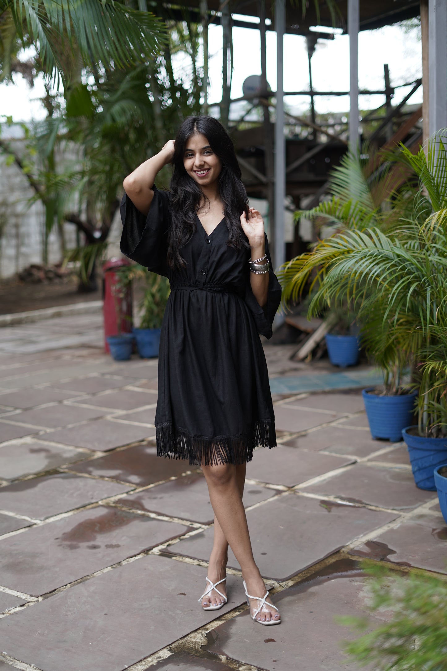 Noir Breeze Kaftan Mini Dress