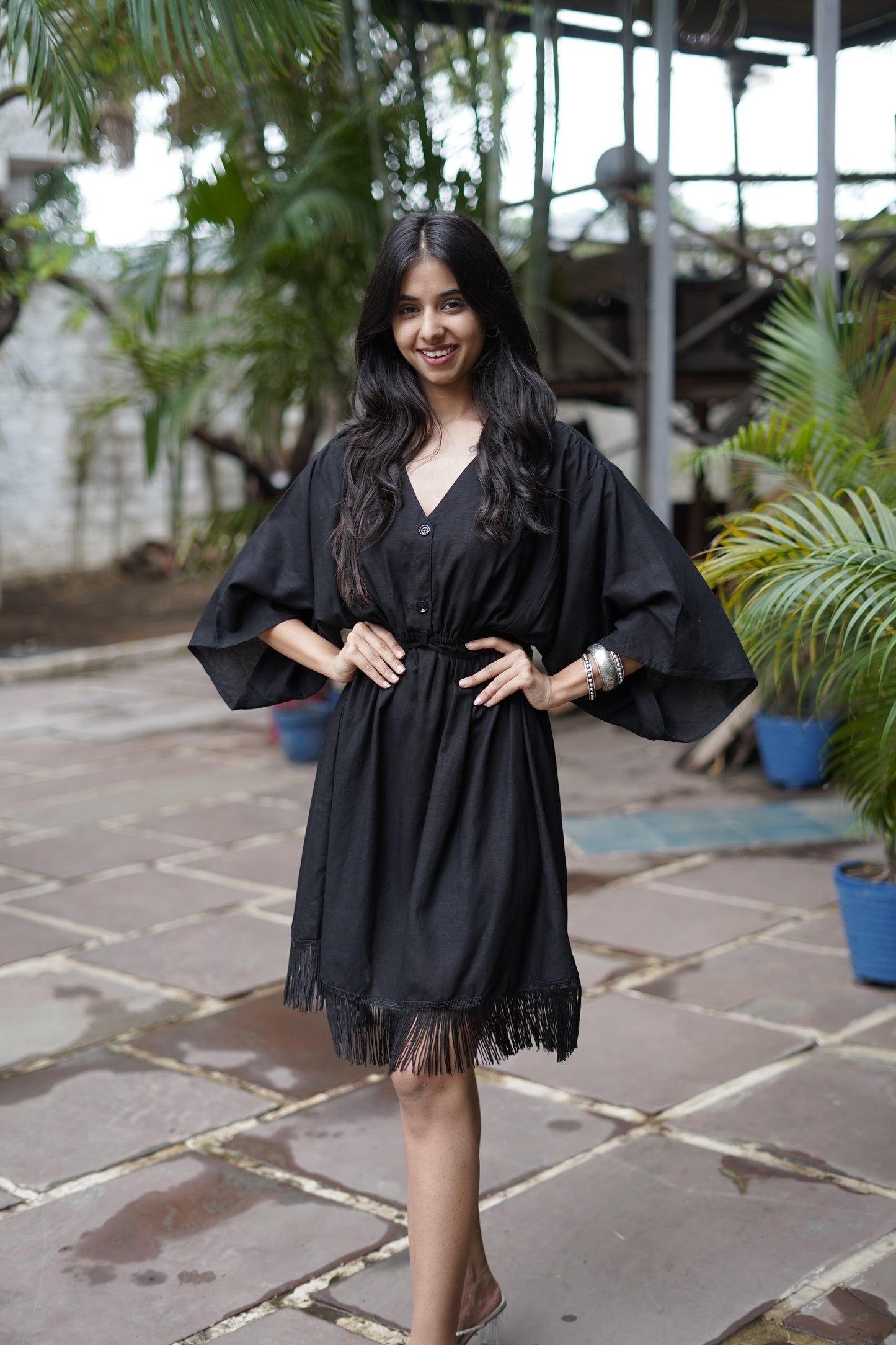 Noir Breeze Kaftan Mini Dress