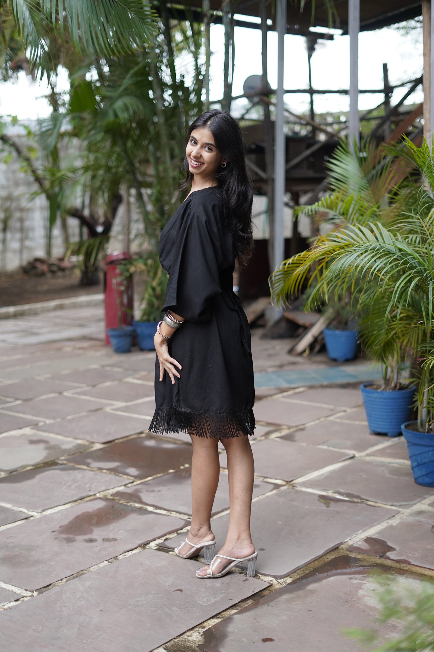 Noir Breeze Kaftan Mini Dress