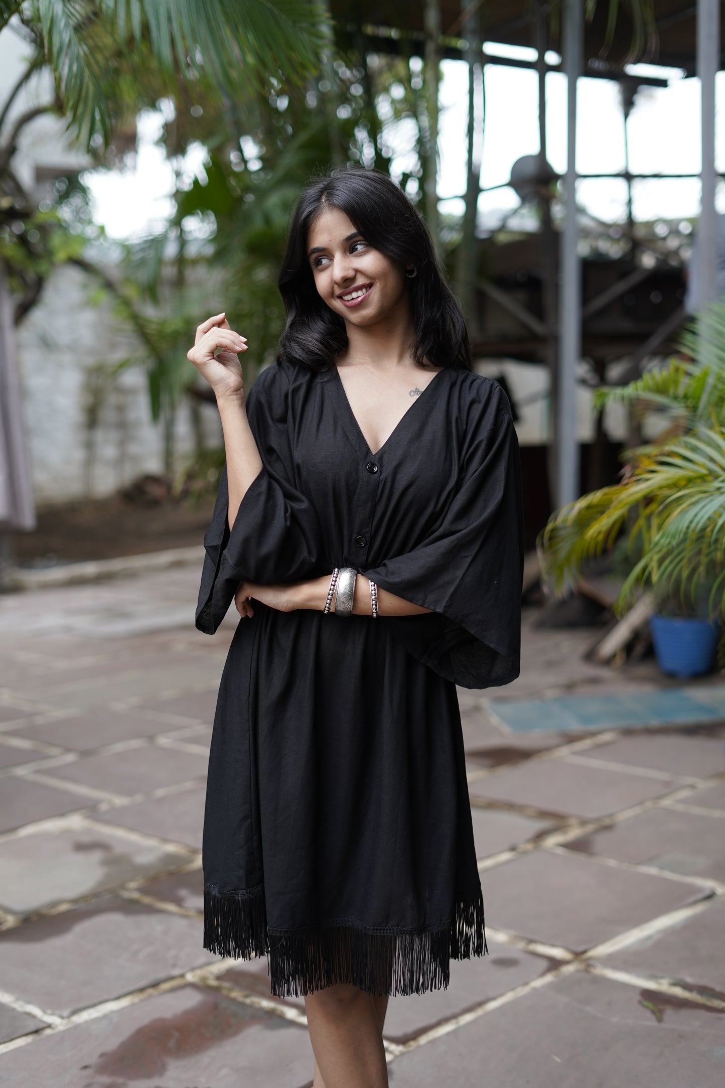 Noir Breeze Kaftan Mini Dress