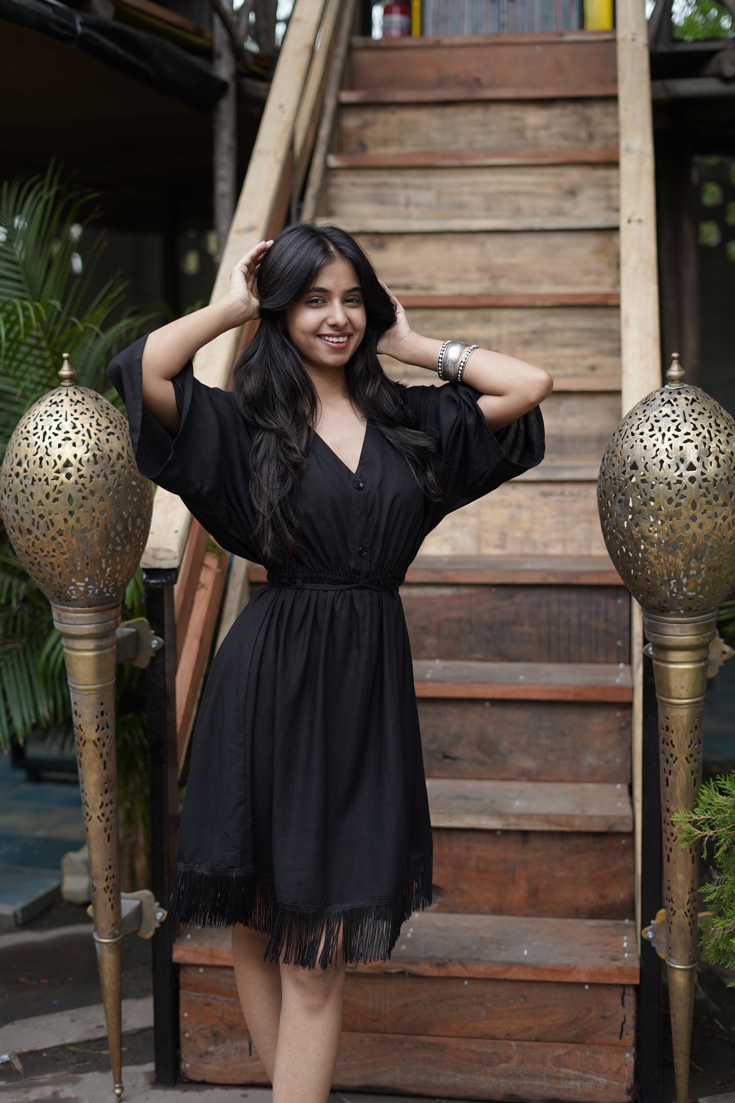 Noir Breeze Kaftan Mini Dress