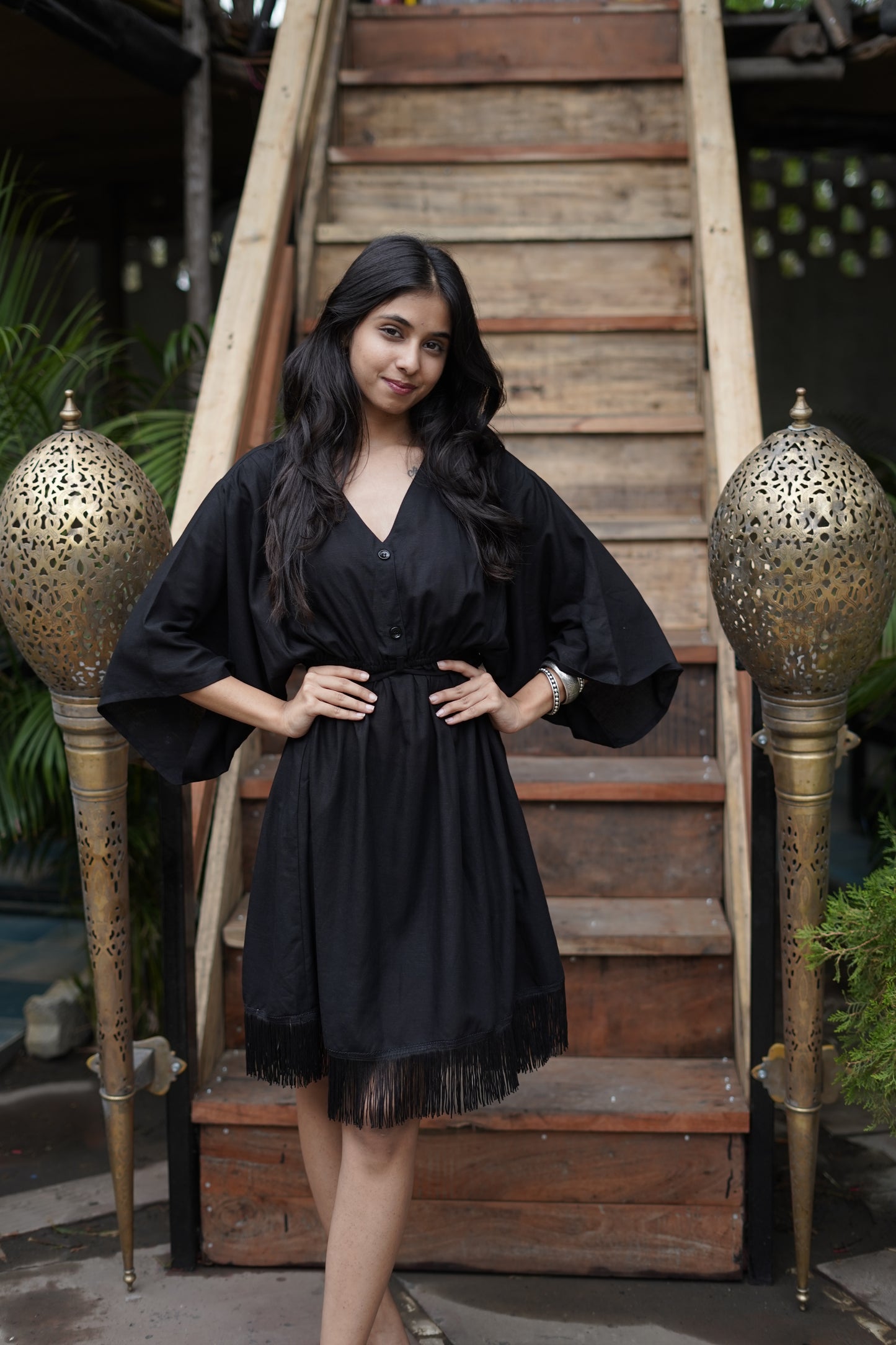 Noir Breeze Kaftan Mini Dress
