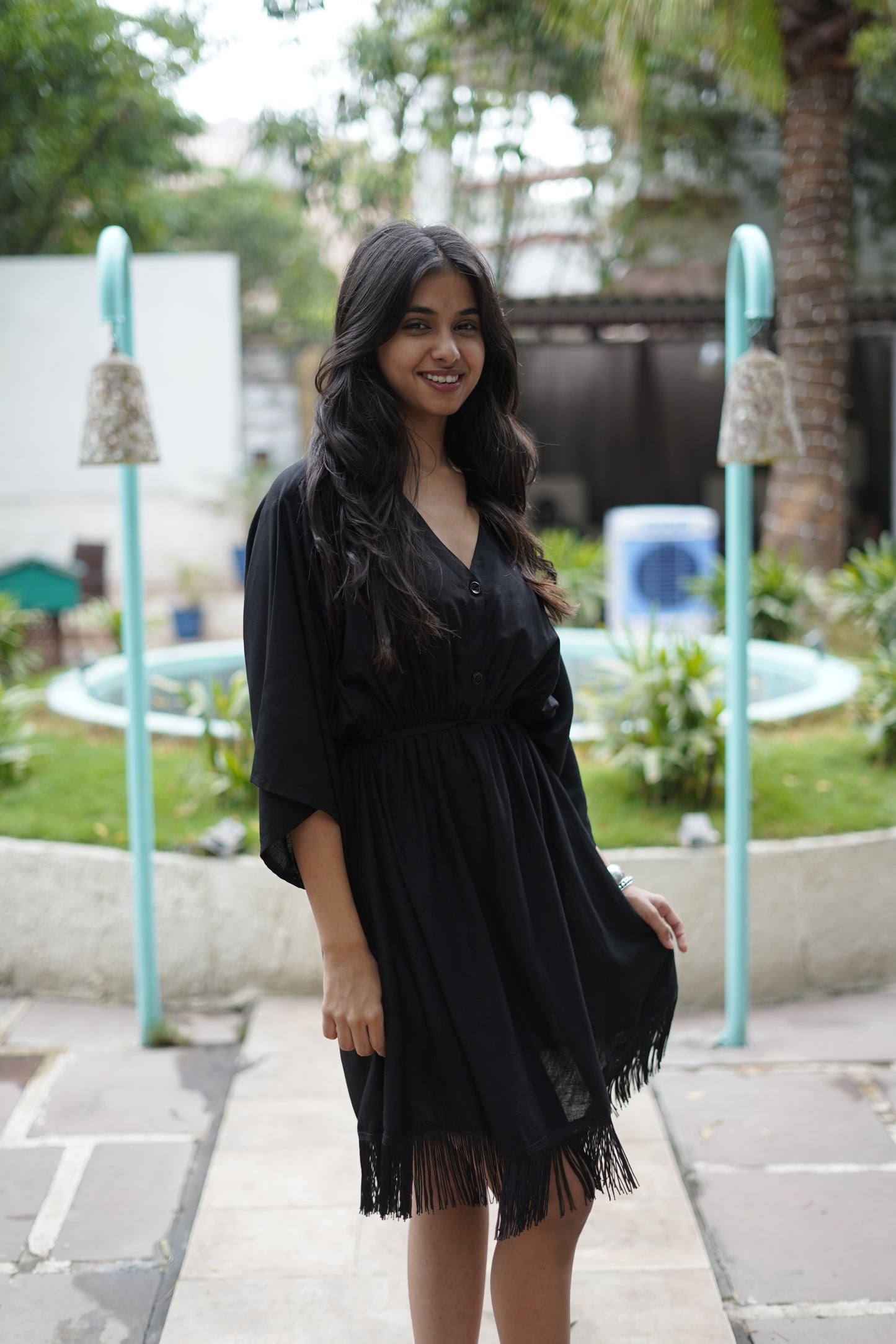 Noir Breeze Kaftan Mini Dress