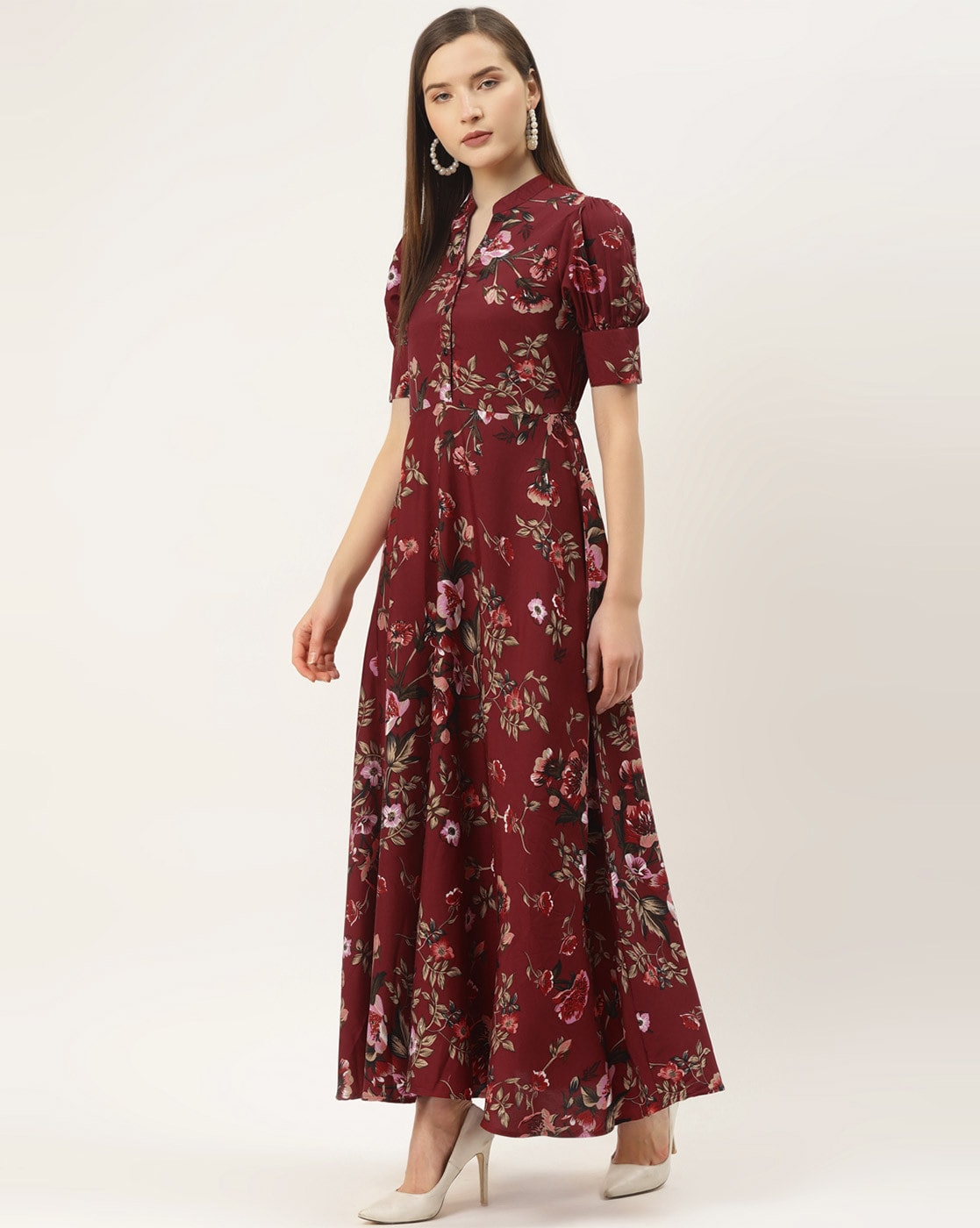 Maroon Floral Maxi Dress by Wyshlist