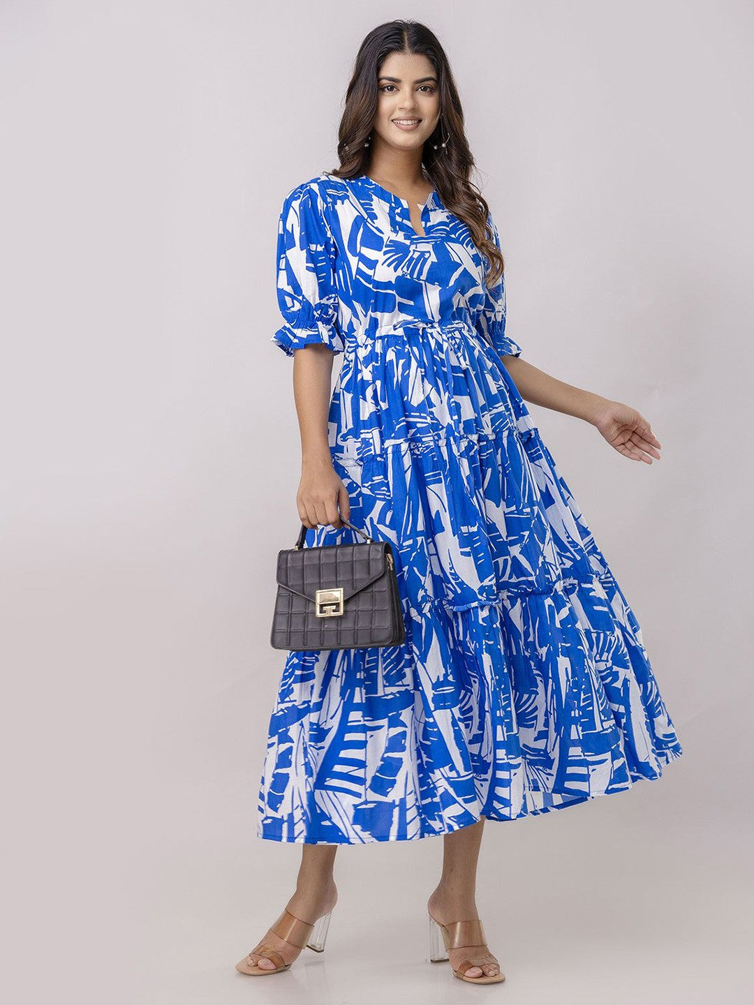 Stunning Blue Fit and Flare Midi Dress
