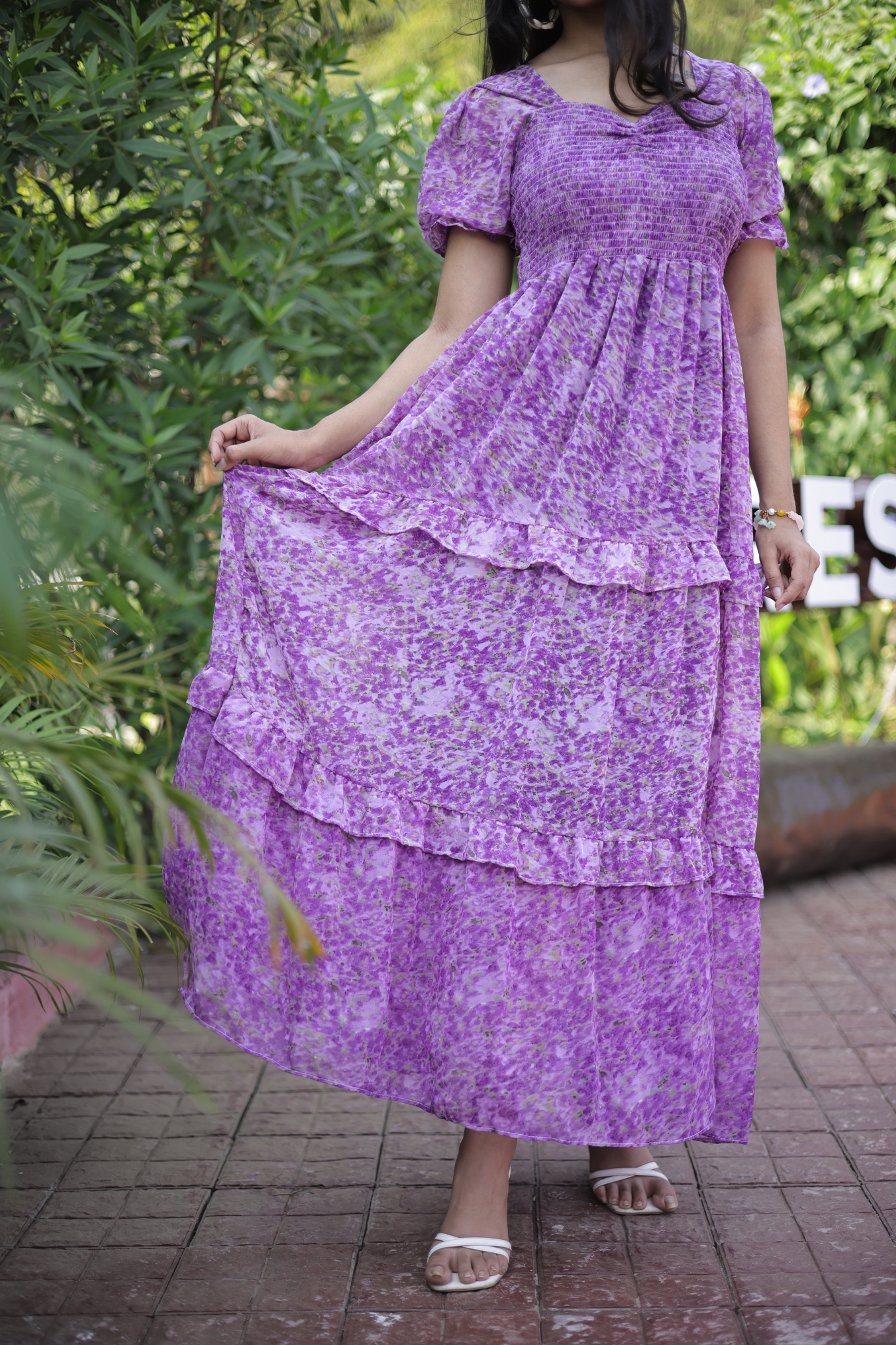 Elegant Purple Floral Print Maxi Dress
