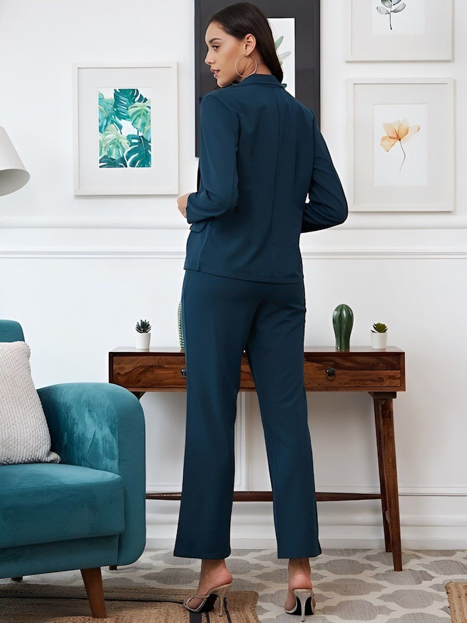 Luxurious Dark Teal Co-ord Set with Crop Top & Blazer