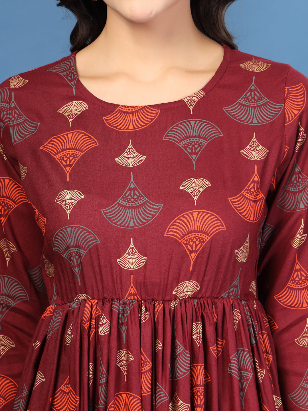 Wine Aura Printed Maxi Dress