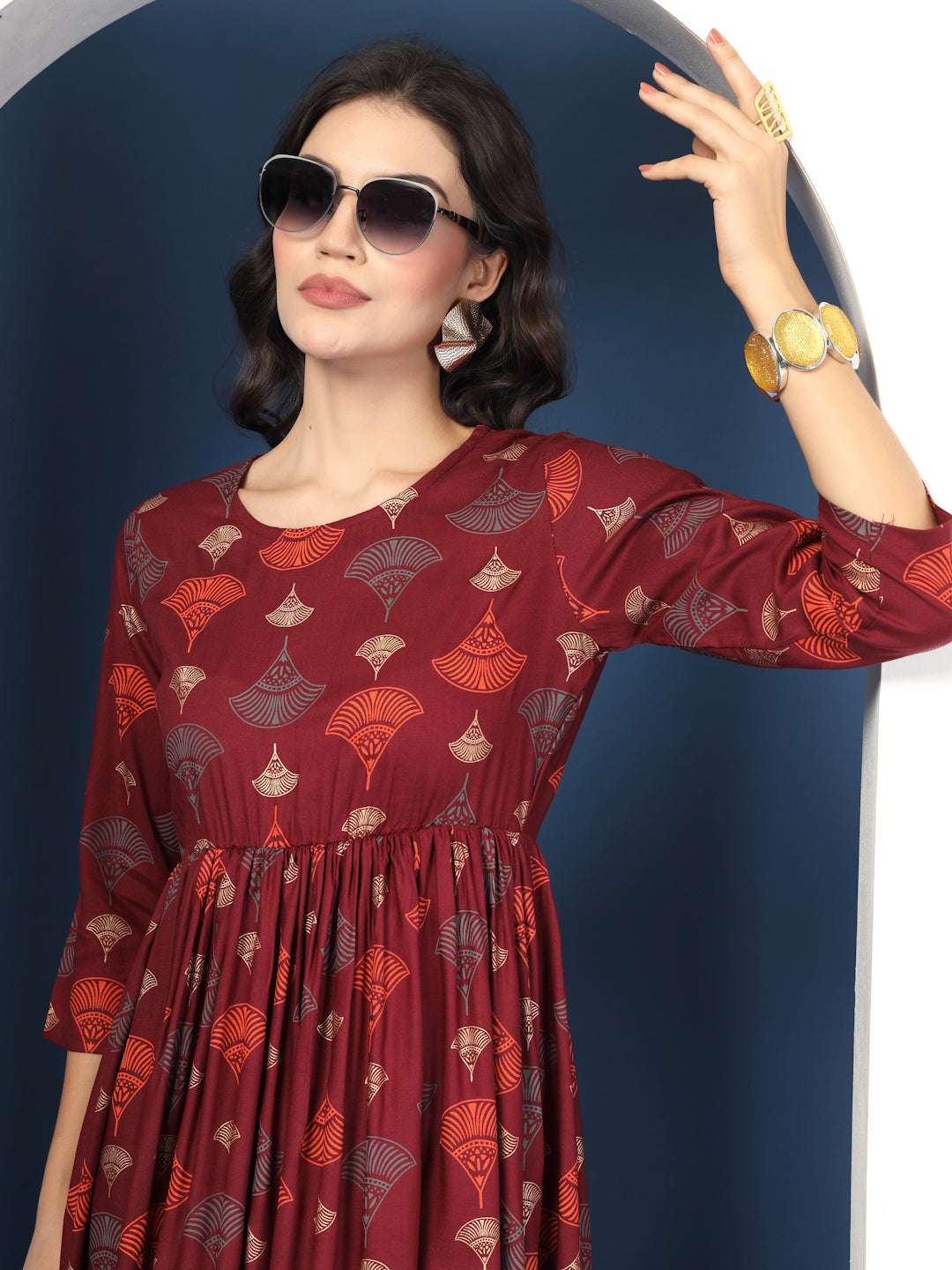 Wine Aura Printed Maxi Dress