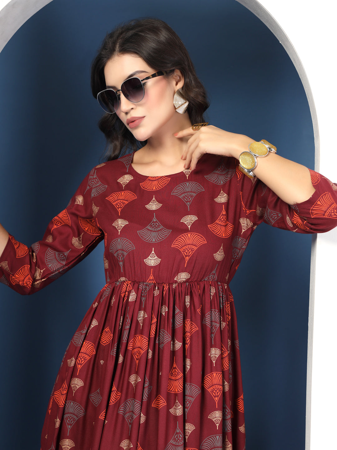 Wine Aura Printed Maxi Dress