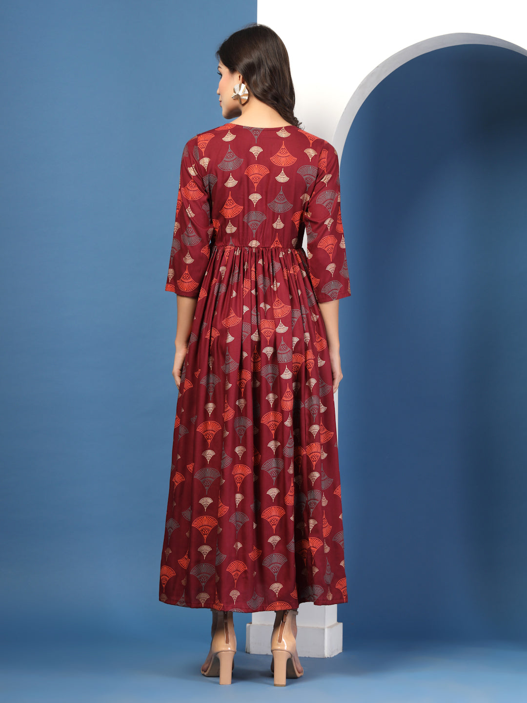 Wine Aura Printed Maxi Dress