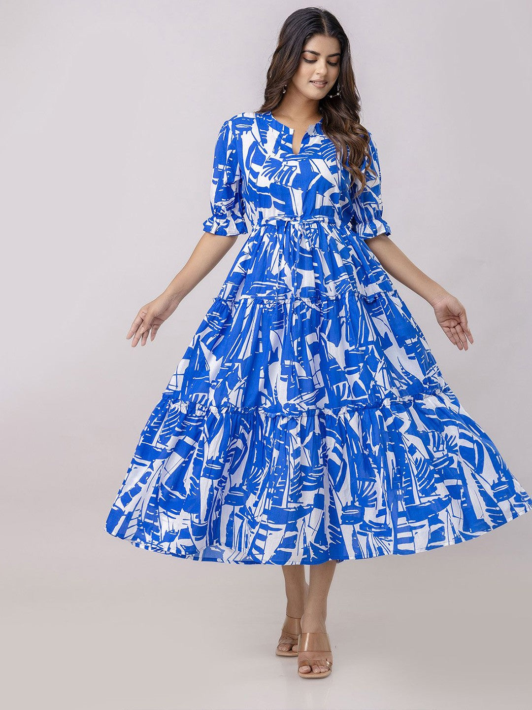 Stunning Blue Fit and Flare Midi Dress