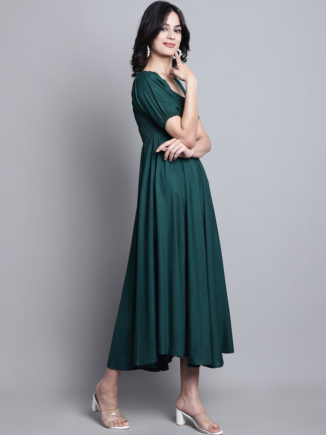 Dark Green Fit and Flare Dress by Wyshlist