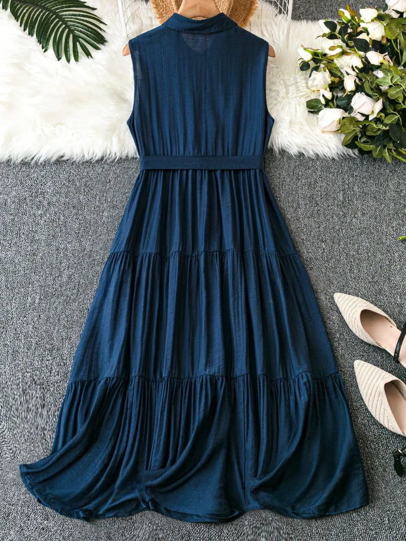 Blue Charm Collared Maxi Dress