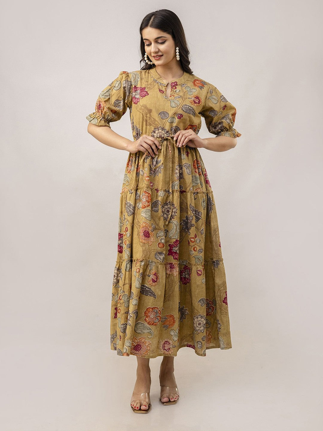 Mustard Bloom A-Line Maxi Dress
