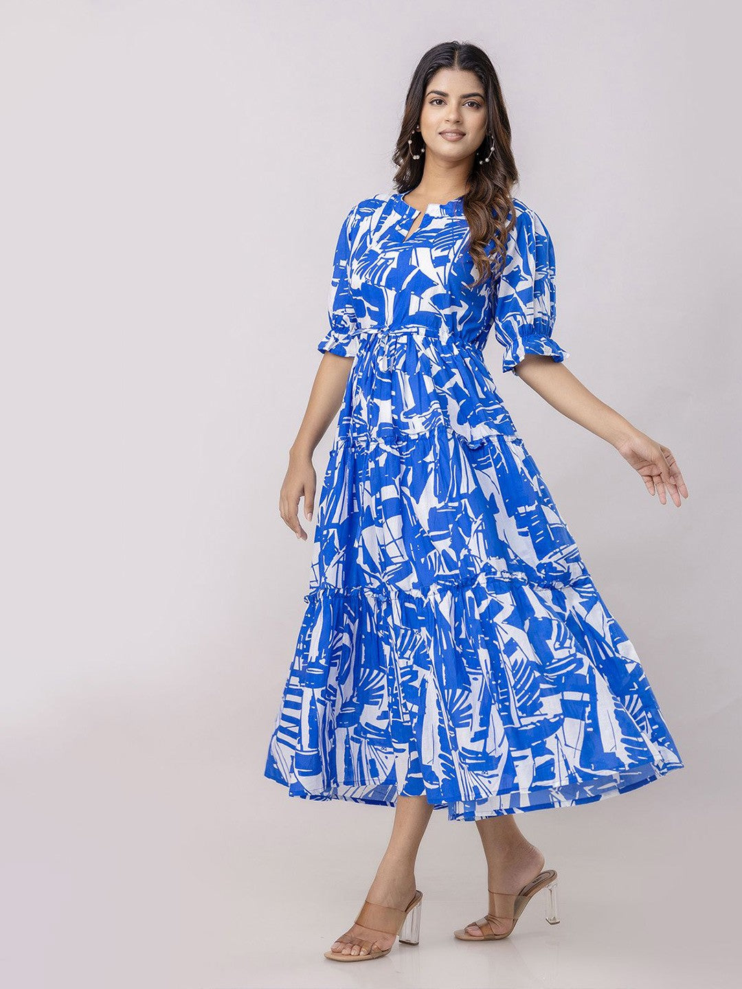 Stunning Blue Fit and Flare Midi Dress