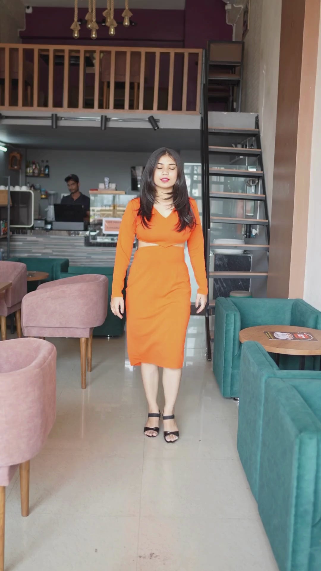 Elevate your style with the Sun-Kissed Crepe Waist Cut Bodycon Dress in vibrant orange. Featuring a flattering V-neck, full sleeves, and a bodycon fit, this above-knee dress is perfect for Western wear. Machine-washable and effortlessly chic, it's a must-have in your collection. Discover more at Wyshlist.