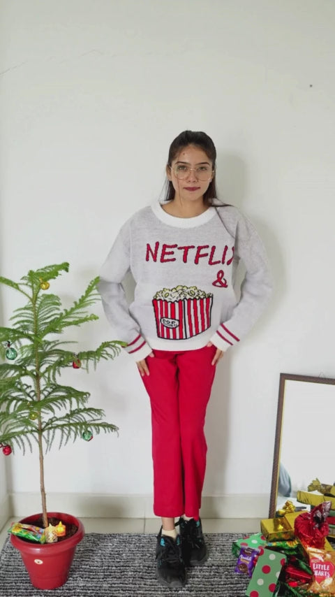 Explore Wyshlist's Netflix Oversized Pullover. Embrace winter in style with our Wool collection - perfect for casual occasions. Stay cozy with long sleeves, V-Neck, and fuzzy striped design. Shop now for trendy Women's Sweaters, Pullovers, and affordable Winter Wear. Find comfort in our Woolen Sweaters for dailywear.