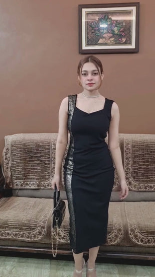 Lace Elegance Black Sleeveless Sheath Midi Dress - Elevate with our black midi sheath dress, featuring lace inserts, round neck, and sleeveless chic. Wyshlist influencers recommend. Shop Midi Dresses at Wyshlist, prices from INR 400 to 7999, up to 70% off. Buy with COD & express shipping. 