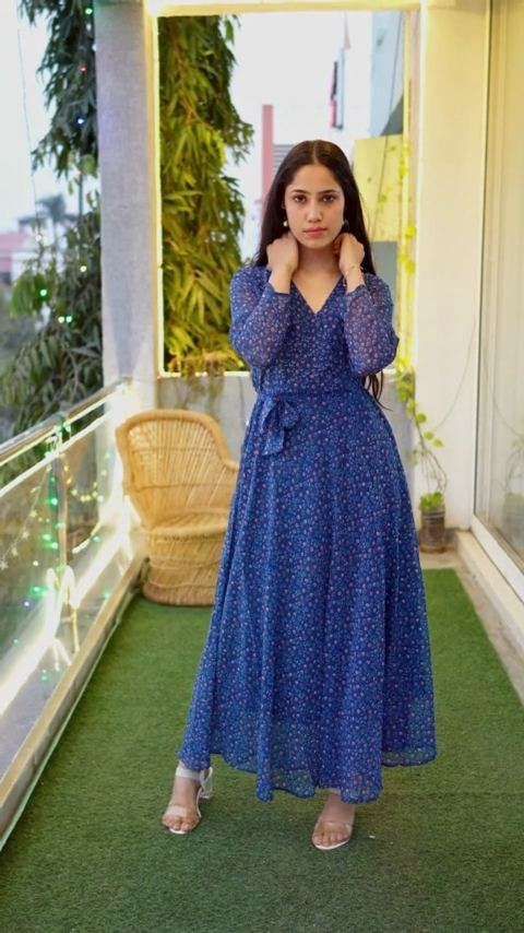 Embrace natures beauty with our Whispers of Nature V-Neck Gown! Crafted in Georgette, this printed gown is ideal for women seeking ethnic wear. Find your perfect long sleeve maxi dress, plus size, floral, or casual maxi dresses online at Wyshlist. Shop now for the best deals!