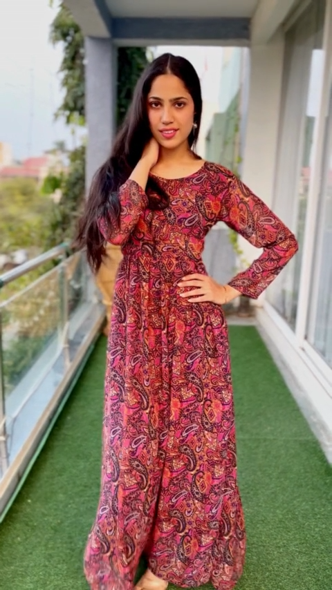 Elevate your ethnic style with our V-Neck Georgette Gown at Wyshlist. This stunning gown for women features a mesmerizing ethnic print, V-neck, and full sleeves. Explore influencers favorite ladies maxi dresses at Wyshlist, your ultimate destination for elegant and not revealing dresses in various styles and colors!