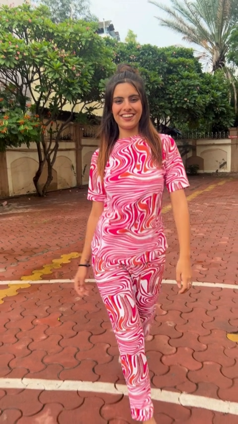 Step into style with our Playful Pink Animal Printed Co-ord Set! This pink and white printed ensemble in knitted polyester features a half-sleeve, round neck, and regular fit for women. Elevate your fashion with perfectly coordinated outfits designed for comfort and trendiness. Shop now! 