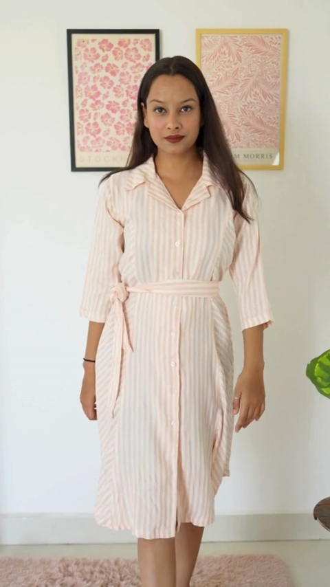 Step into Peachy Paradise with our Casual Flared Hem Shirt Dress. This woven dress features a shirt collar, three-quarter sleeves, and a flared hem, perfect for casual occasions. Add it to your Wyshlist now! Influencers love it