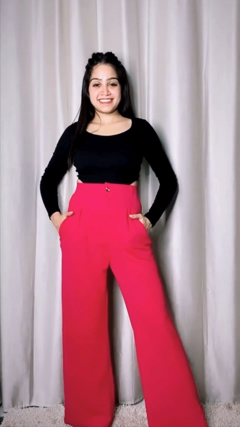 Embrace a touch of elegance with our Pretty in Pink High Rise Textured Trousers. These ankle-length, solid pattern trousers feature a high-rise fit, button closure, and chic button detailing. Perfect for casual occasions, they offer comfort and trendiness. Shop now at Wyshlist for dailywear, comfortable, and affordable fashion. 