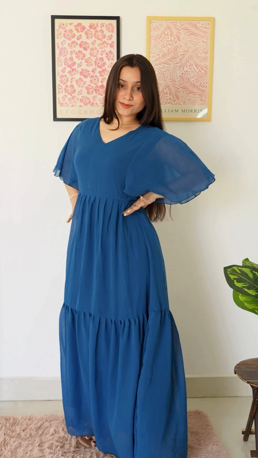 Royal Blue V-Neck Ruffle Sleeve Maxi Dress by Wyshlist Royal Blue V-Neck Ruffle Sleeve Maxi Dress by Wyshlist