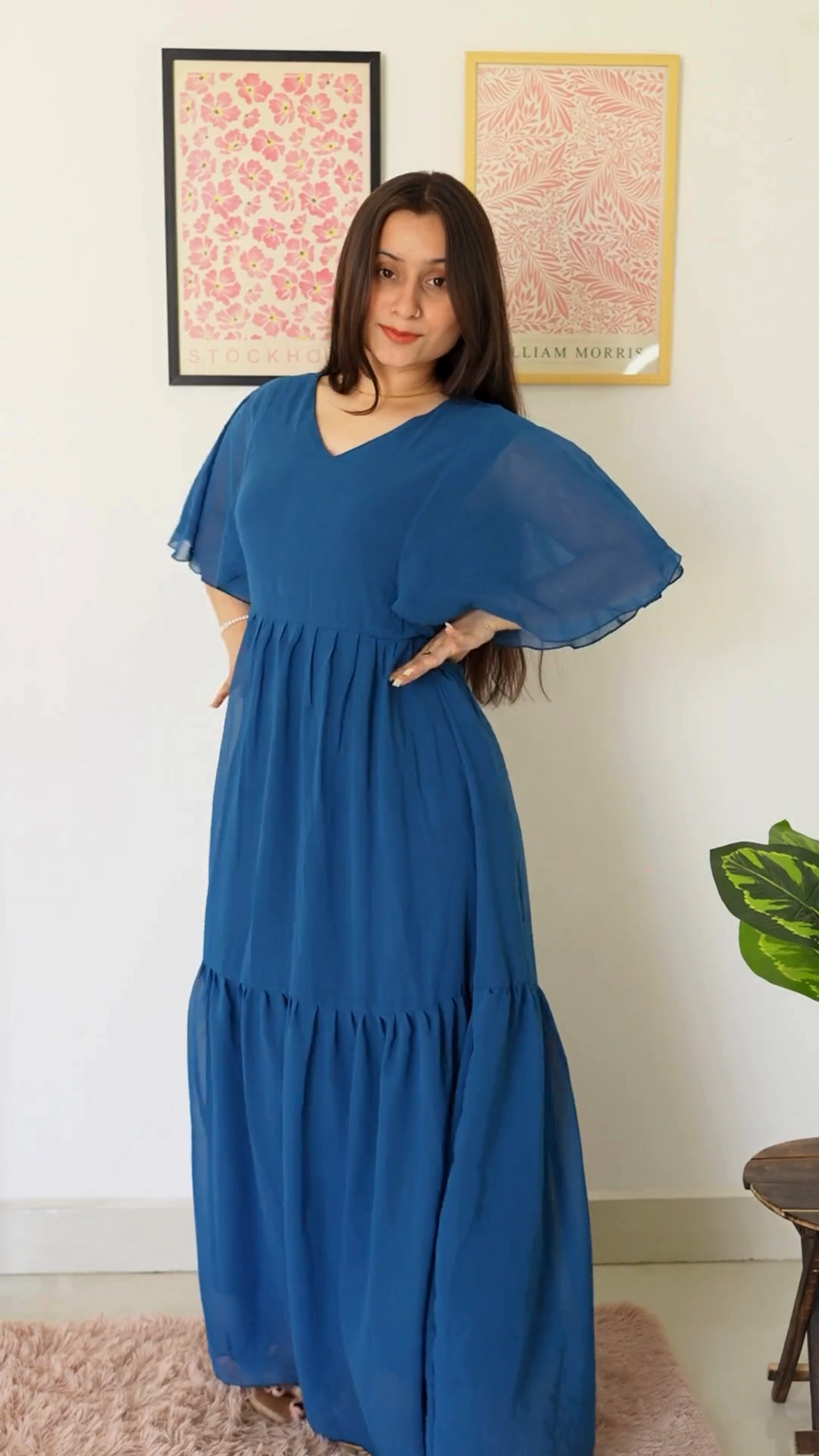 Command attention in this royal blue maxi! Flowy georgette, a flattering V-neck & chic ruffled sleeves add drama. Perfect for casual events. Influencers love our maxis! Wyshlist it today! 