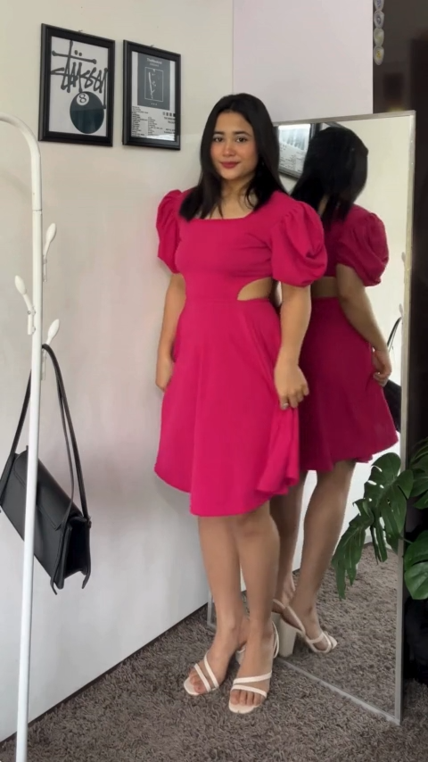 Elevate style with our Pretty in Pink Crepe Waist Cut Fit and Flare Dress. Above knee length, Half puff sleeves, machine washable. Perfect for Western wear. Wyshlist and Influencers-approved. Shop knee-length dresses online in India for the latest trends.