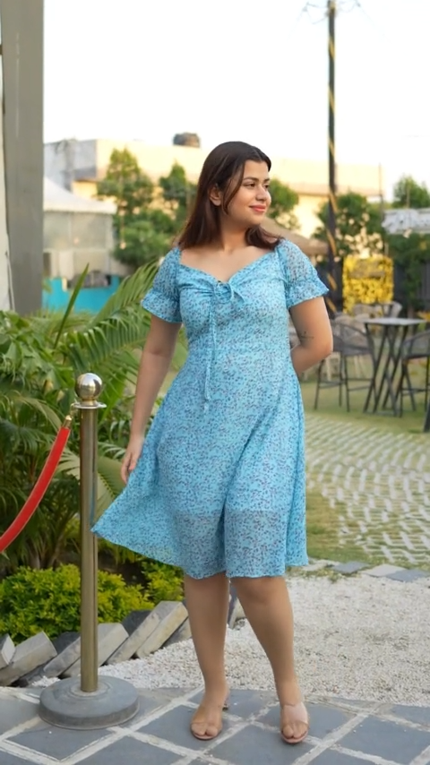 Discover elegance with our Knee-Length Georgette Dress - a Floral Print Fit & Flare design with a Tie-Up neck, Short Puff Sleeves, and a Flared hem. Perfect for casual occasions, explore trendy Floral, Pink, Black, and Solid Mini Dresses for women. Shop now with exciting offers!