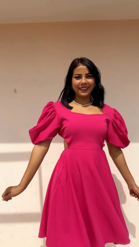 Elevate style with our Pretty in Pink Crepe Waist Cut Fit and Flare Dress. Above knee length, Half puff sleeves, machine washable. Perfect for Western wear. Wyshlist and Influencers-approved. Shop knee-length dresses online in India for the latest trends.