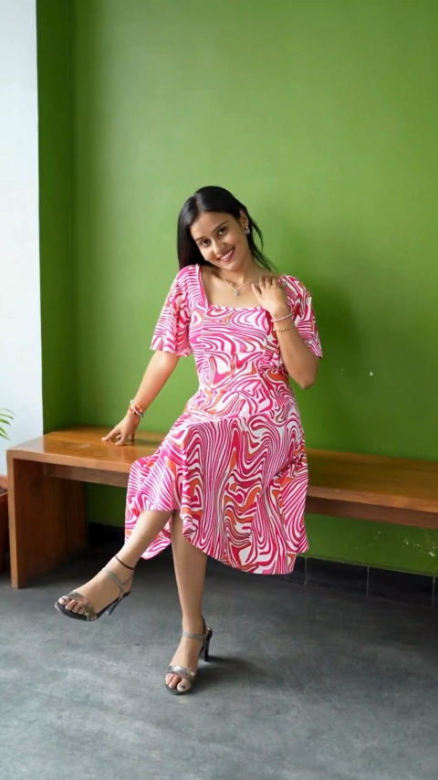 Blushing Bloom Pink Fit and Flare Dress by Wyshlist. Half sleeves, square neck, and a captivating print make it perfect for Western wear. Wyshlist and Influencers-approved. Shop now!