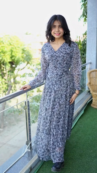 Embrace natures beauty with our Whispers of Nature V-Neck Gown! Crafted in Georgette, this printed gown is ideal for women seeking ethnic wear. Find your perfect long sleeve maxi dress, plus size, floral, or casual maxi dresses online at Wyshlist. Shop now for the best deals!