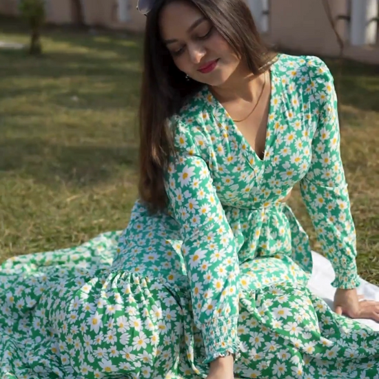 Floral Elegance Maxi Dress: Crepe, full-sleeve, V-neck, fit-and-flare hem. Casual chic with a floral touch. Explore Long Dress, White Maxi Dress, and more at Wyshlist. Discover nature-inspired fashion with our Beige Floral Woven Maxi Dress. Shop maxi dresses online at Wyshlist