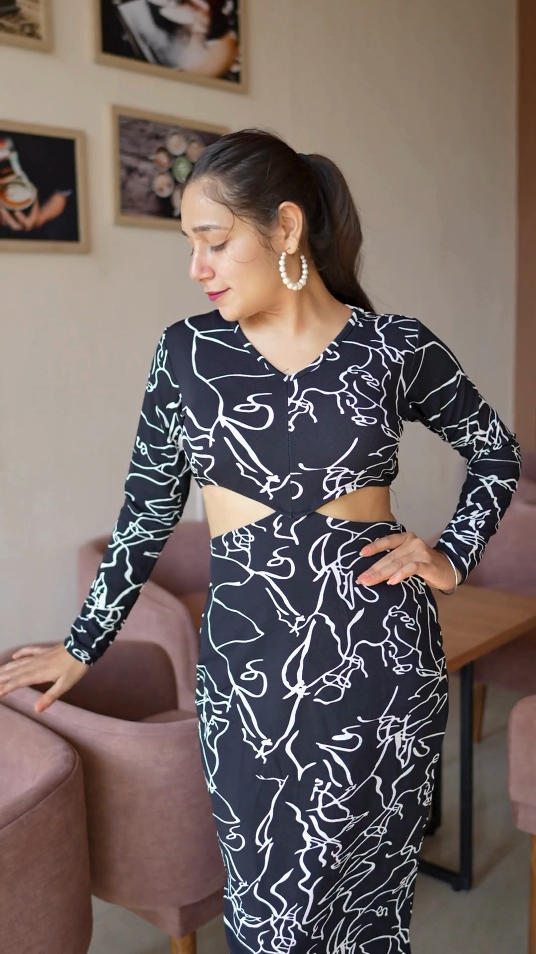 Mystic Black Crepe Printed Bodycon Dress by Wyshlist. Elevate your style with this elegant bodycon dress. Ideal for Western wear, it features a V-neck, full sleeves, and a flattering knee-length. The black ethnic motifs add a touch of sophistication. Machine washable for easy care